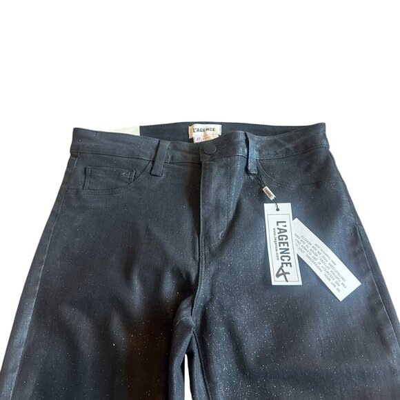 L'Agence Marguerite Black Coated Skinny Jeans Pants Glitter Sparkle Size 27 NWT - Picture 2 of 12